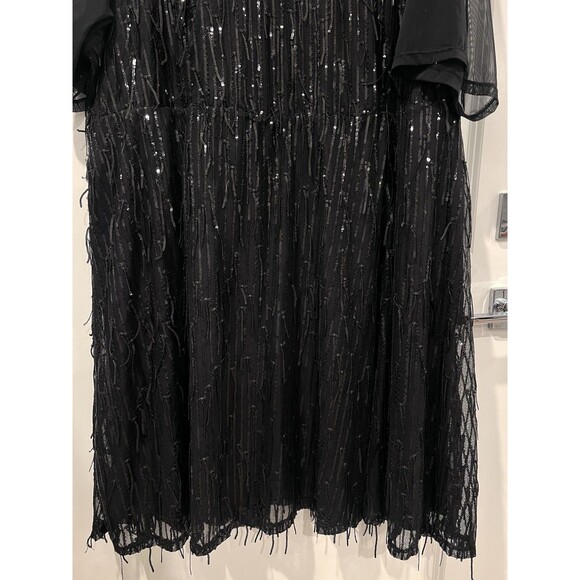 Torrid Illusion Sleeve Skater Dress Sequin Fringe Black Flapper Midi Size 28 - Picture 7 of 15